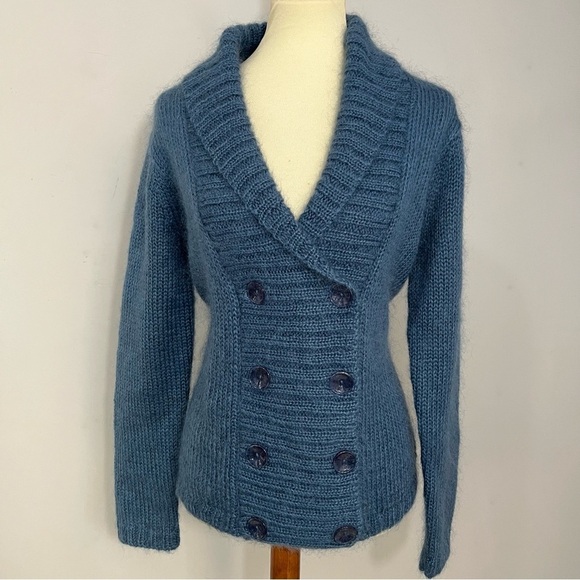 Vintage Talbots Mohair Knit Sweater Women's Blue Double-Breasted Cardigan Cozy - Picture 9 of 9